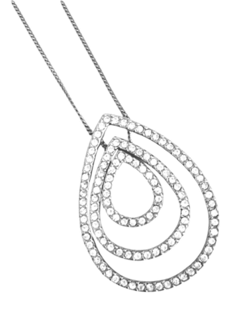 Monet Teardrop Necklace Triple Rhinestone Pendant Silver Chain